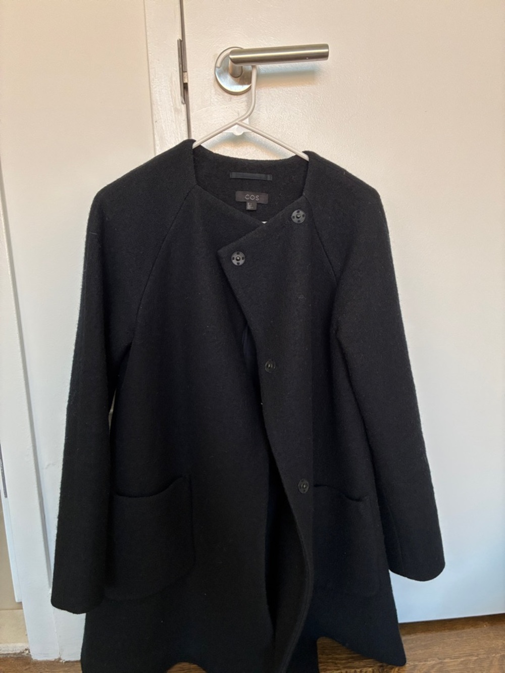 COS Black Wool-Blend Pea Coat with Patch Pockets